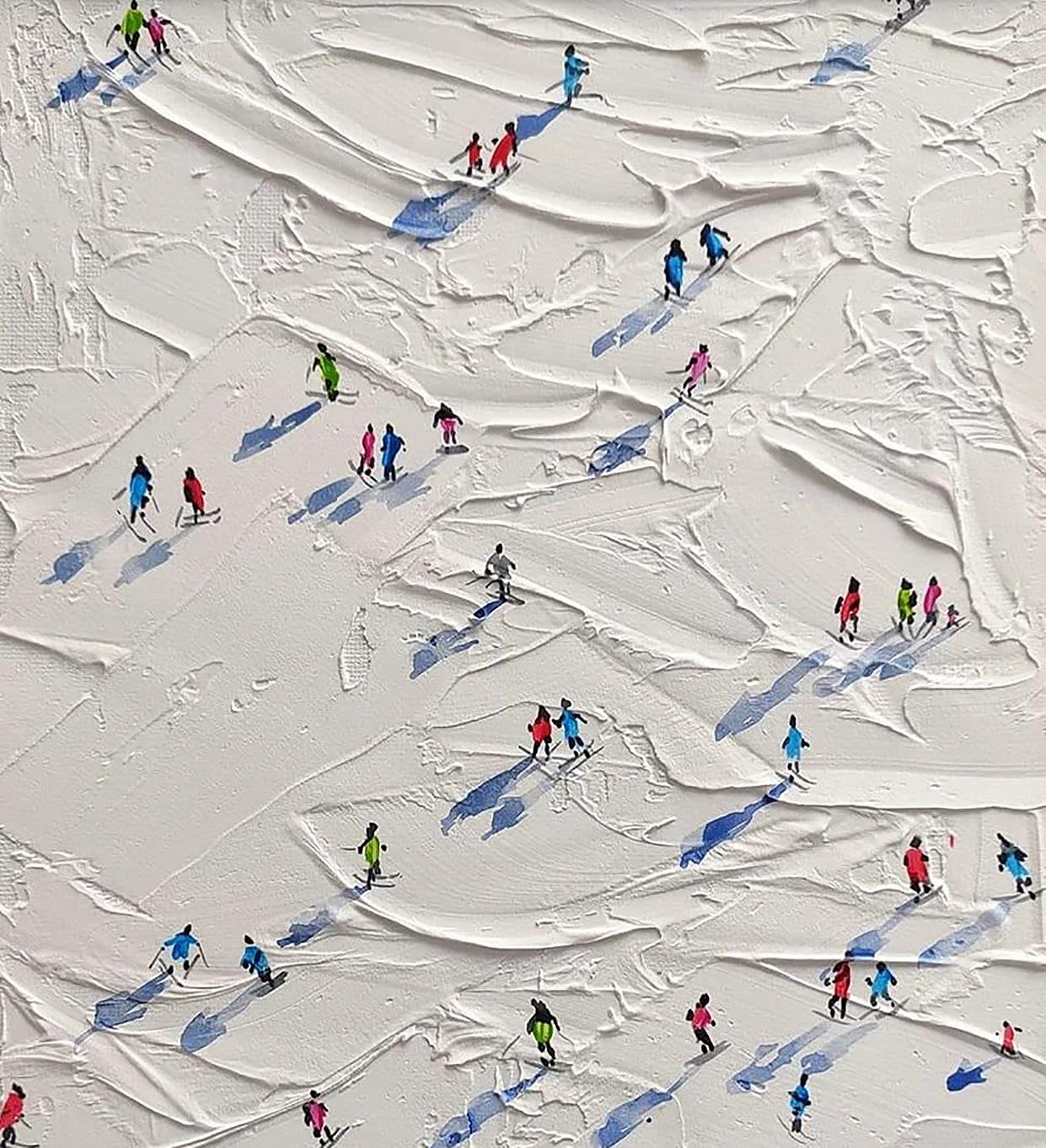 Skieur sur Montagne enneigée art mural Sport Noir Décor de salle de ski de neige par Couteau 04 Peintures à l'huile